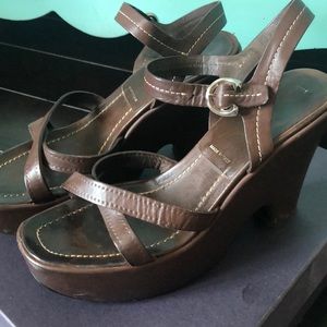 Prada | Shoes | Vintage Prada Calzature Donna Brown Leather Wedge ...